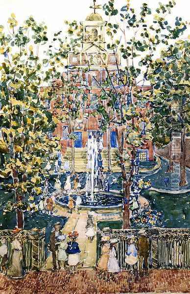 The West Church Aka Fountain At The West Church Boston Oil Painting - Maurice Brazil Prendergast