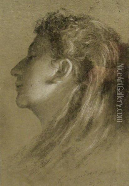 Profile Bust Portraits Of Young Women Oil Painting - Henry Campotosto
