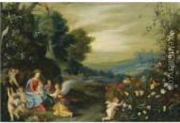 An Extensive Landscape With The Rest On The Flight To Egypt Oil Painting - Jan The Elder Brueghel