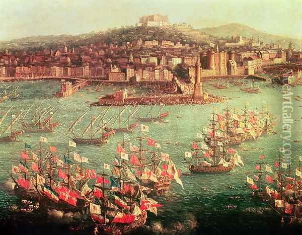 The fleet of King Charles III 1716-88 of Spain before the city of Naples Oil Painting - Antonio Joli