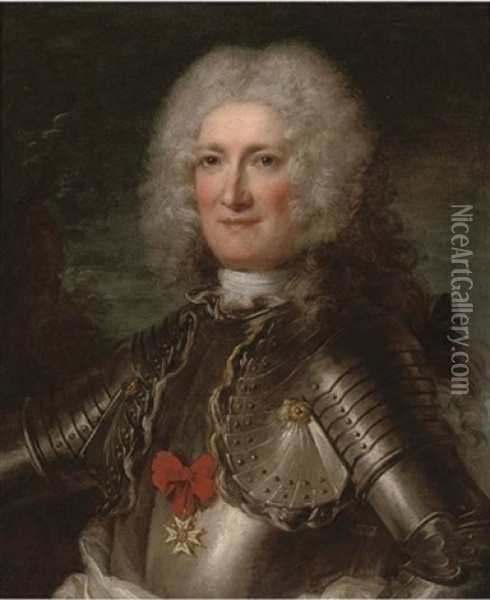 Portrait Of A Gentleman, Bust-length, In Armour, Wearing The Order Of The Saint Michel Oil Painting - Hyacinthe Rigaud