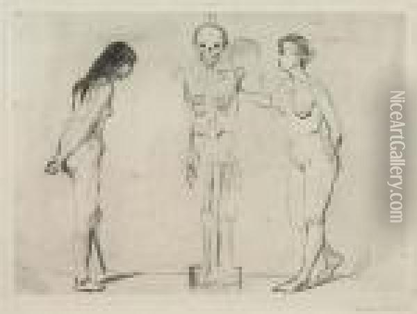 Die Frauen Und Das Gerippe Oil Painting - Edvard Munch