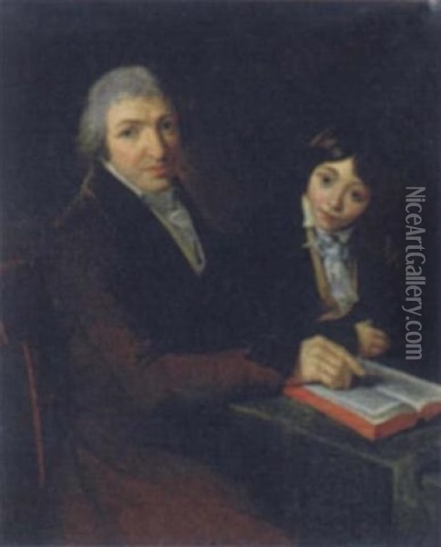 Portrait Of M. Maubach And His Son Oil Painting - Jacques-Louis David