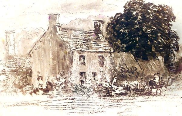 A Cottage Amongst Trees Oil Painting - David Cox