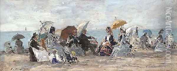Scene de plage à Trouville Oil Painting - Eugene Boudin