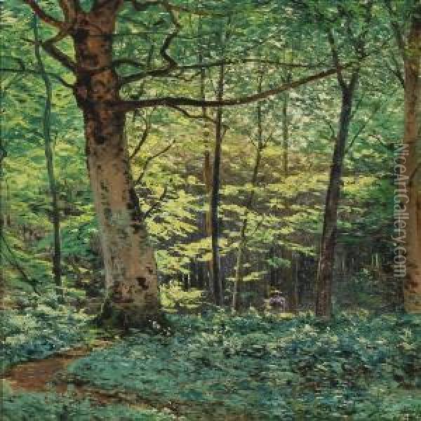Forrest Scenery With Woman Oil Painting - Anton Erik Ch. Thorenfeld