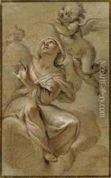A Female Saint In Glory, Accompanied By An Angel Oil Painting - Giacinto Brandi