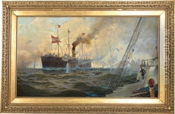 Seeschlacht Bei Lissa Oil Painting - Alexander Kircher