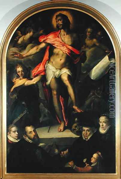 The Resurrection with Portraits of Nicolas Muller and his Family Oil Painting - Bartholomaeus Spranger