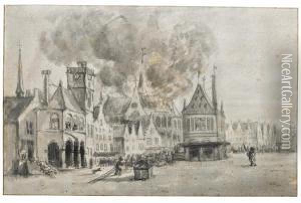 The Fire In The Nieuwe Kerk, Amsterdam Oil Painting - Egbert van der Poel