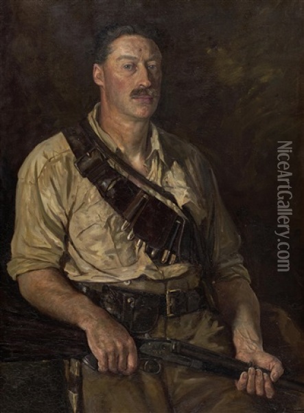 Portrait Of Richard John Cuninghame (1871-1925), Three-quarter Length, Holding A Shotgun Oil Painting - Henry Justice Ford