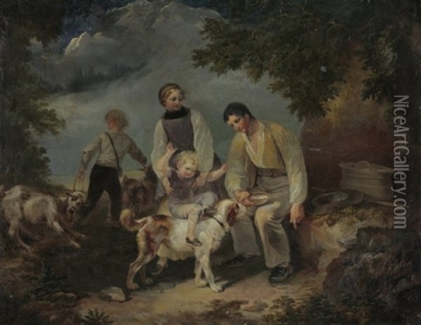 Bauernfamilie Bei Der Pause Oil Painting - Johann Georg Volmar