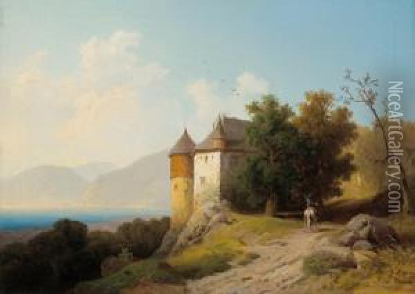 View Of The Chillon Castle On Lake Geneva Oil Painting - Wilhelm Brandenburg