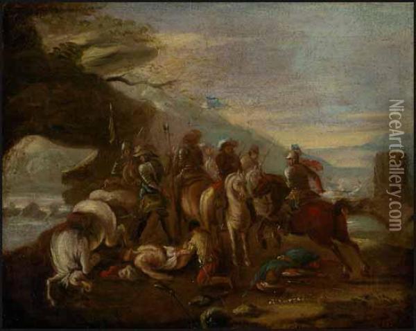 After The Battle Oil Painting - Pieter Wouwermans or Wouwerman