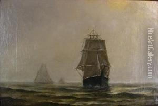 Ships At Sea Oil Painting - Paul Gottlieb Weber