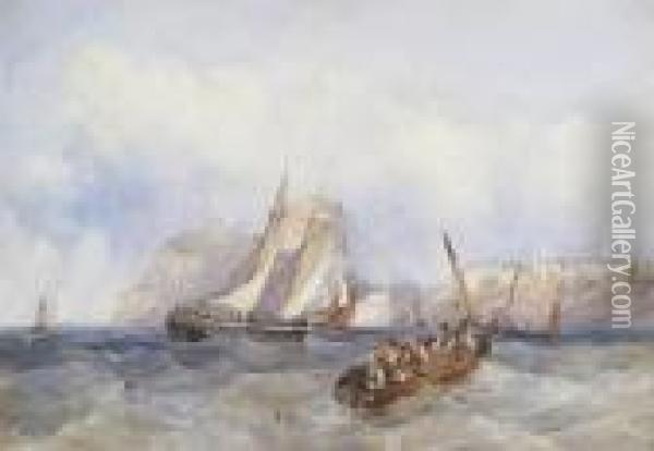 Vessels Off The Coast Attenby Oil Painting - Thomas Sewell Robins