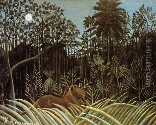 Jungle with Lion Oil Painting - Henri Julien Rousseau
