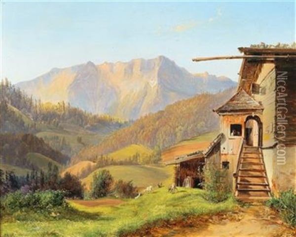 The Drachenwand As Seen From Mondsee Oil Painting - Carl Geyling