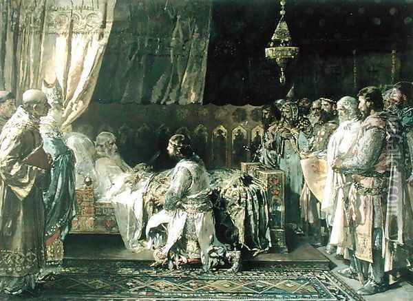 The Last Moments of King James I 1207-76 the Conquistador Oil Painting - Ignacio Pinazo Camarlech
