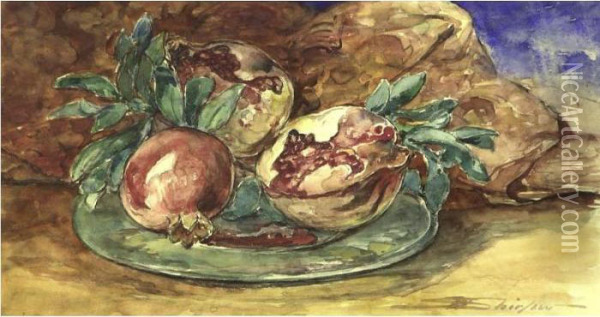 Still Life With Pomegranates Oil Painting - Walter Shirlaw
