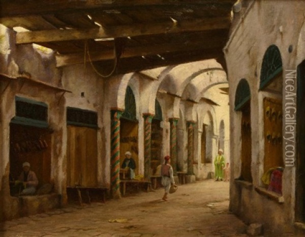 Souk El Magalfa, Pres Du Souk Atarine Oil Painting - Auguste Bougourd