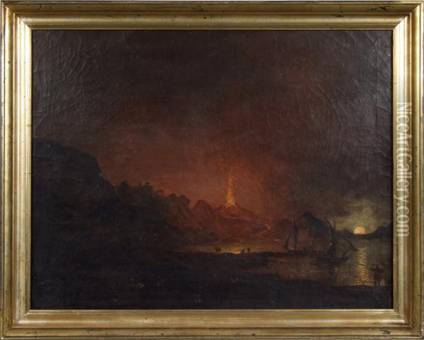 A View Of Mount Vesuvius From Posillipo Oil Painting - Josepf Wright Of Derby