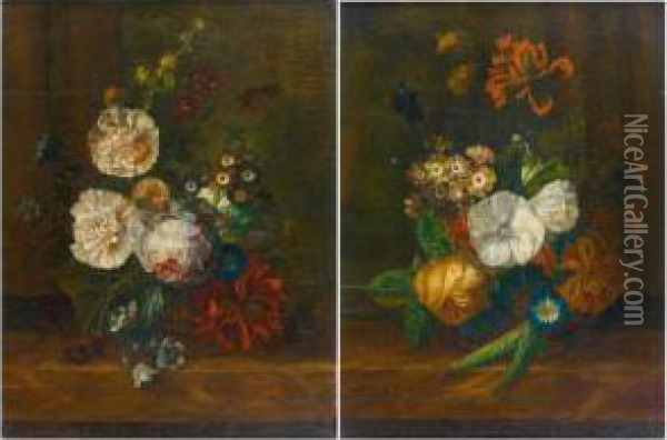 Bouquet De Fleurs Sur Un Entablement Pairede Oil Painting - Jan Frans Van Dael