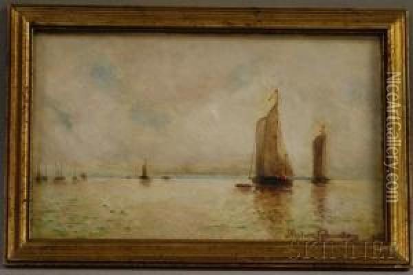 Sailboats On Quiet Sea Oil Painting - Milne Ramsey