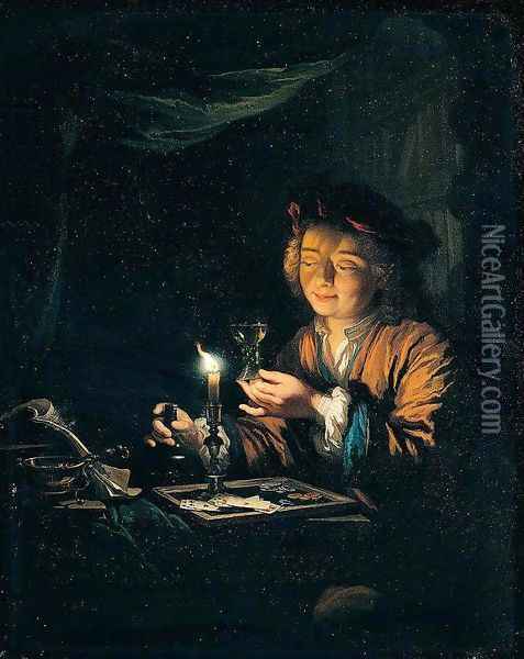 A Young Man Seated at a Table Oil Painting - Arnold Boonen
