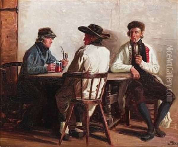 Three Men Sitting Around A Table Oil Painting - Peter Vilhelm Ilsted