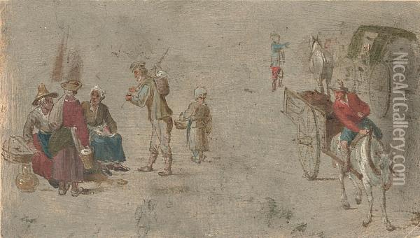 Peasants Gathered At A Market Oil Painting - Jan Peeter Brueghel