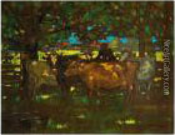 Cattle Resting In The Shade Oil Painting - James Watterston Herald