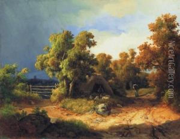 Romantic Landscape With Shepherd Oil Painting - Karoly Marko