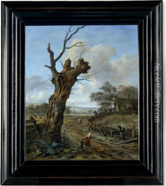 Landscape With Travellers On A Track By A Blasted Willow Oil Painting - Jan Wijnants