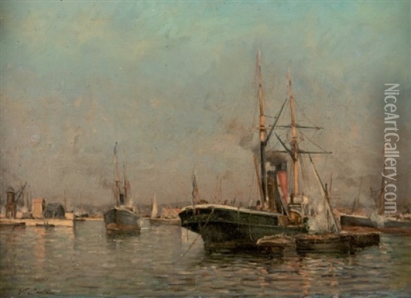 Bateaux Au Mouillage Dans Le Port Oil Painting - Victor Coste