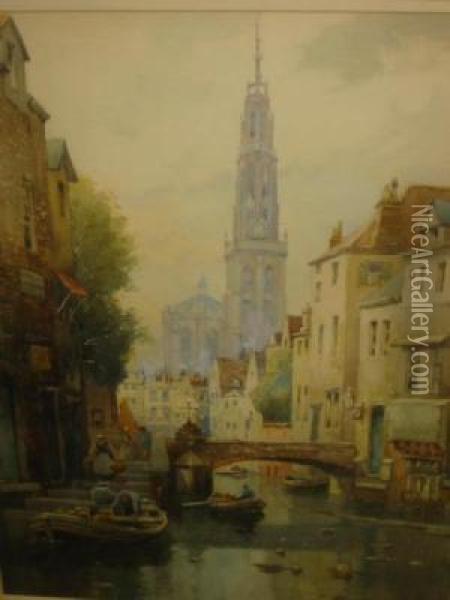 Dutch Town Scene Oil Painting - James Robertson Miller