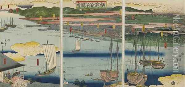Picture of the Coast of Yokohama Edo period Oil Painting - Hiroshige II (Ichiusai Shigenobu)