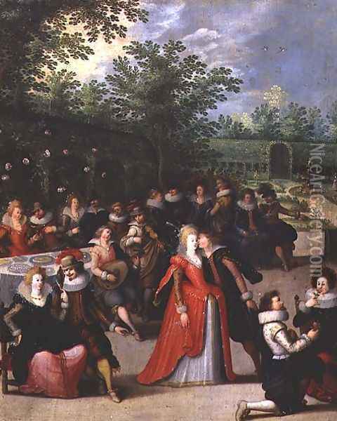 In the Garden of Love, or The Five Senses, 1618 Oil Painting - Louis de Caulery