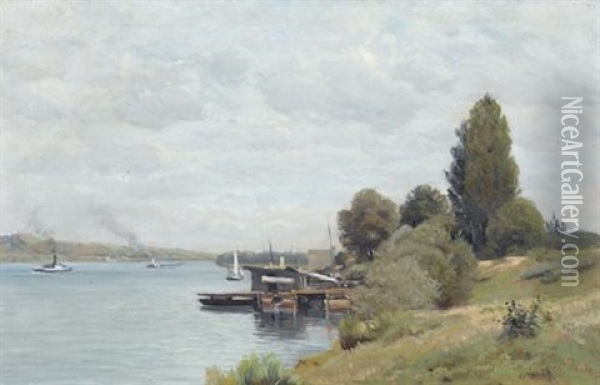 La Seine A Argenteuil Oil Painting - Nathanael Lemaitre