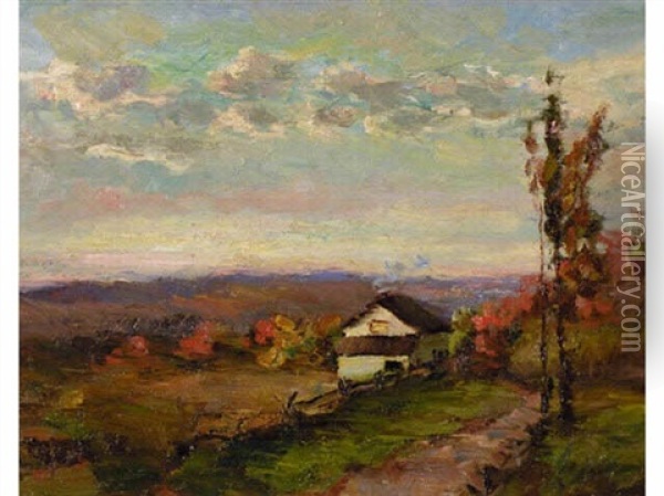 Homestead In Autumn, Quebec Oil Painting - Farquhar McGillivray Strachen Knowles