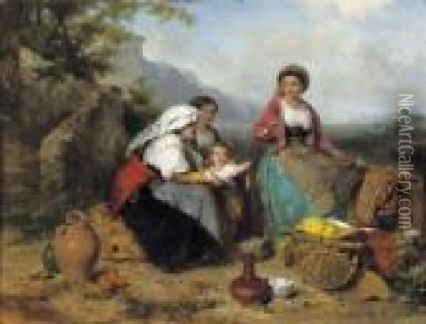 Precious Moments In The Campagna Oil Painting - Karel Frans Philippeau