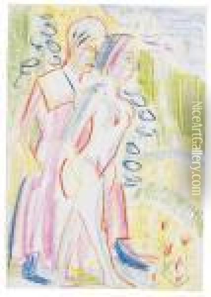 Frau Und Nacktes Madchen In Gebirgslandschaft Oil Painting - Ernst Ludwig Kirchner