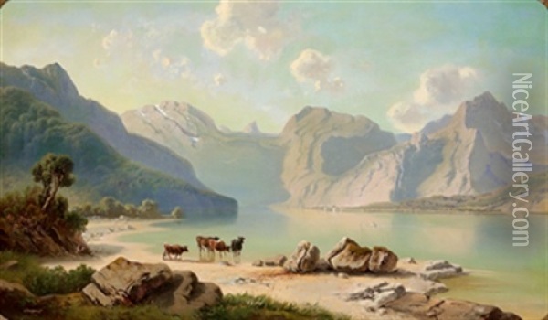 Blick Auf Den Konigssee Oil Painting - Josef Mayburger