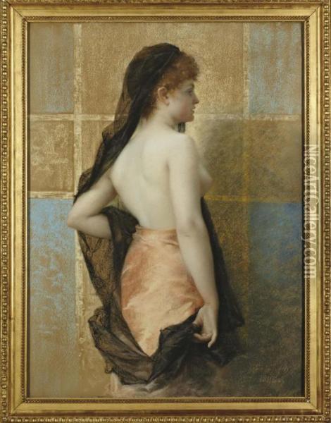 Jeune Femme Vue De Dos Oil Painting - Edouard-Marie-Guillaume Dubufe