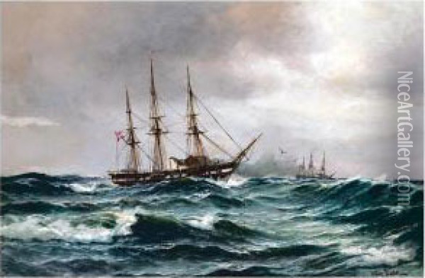 Steam Yacht In Heavy Seas Oil Painting - Vilhelm Bille