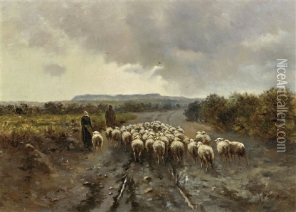 Two Shepards Guiding Their Sheep Oil Painting - Anton Mauve