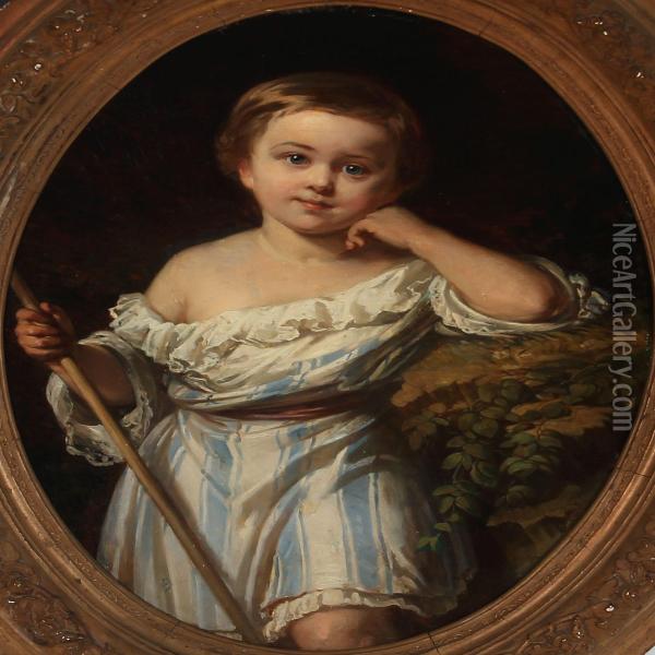 Portrait Of A Boy In A Striped Suit Oil Painting - Gustav Julius Grun
