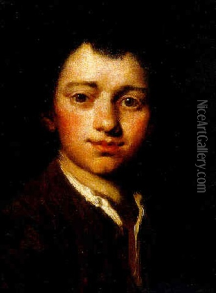 A Youth, Bust-length, In A Brown Jacket Oil Painting - Vittore Giuseppe Ghislandi (Fra' Galgario)