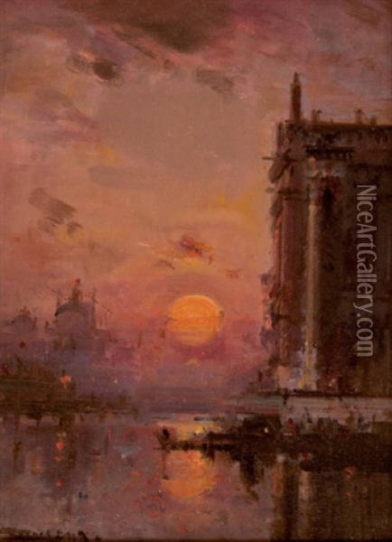 Venise Soleil Couchant Oil Painting - Henri Duvieux