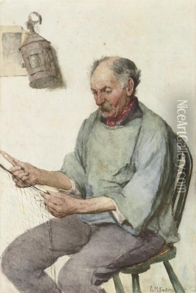 A Fisherman Mending A Net Oil Painting - Frederick Mcnamara Evans